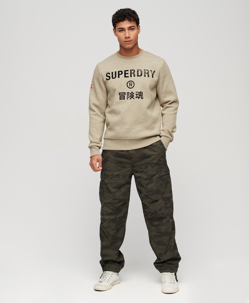 werkkledinglogo vintage crew sweatshirt in beige met bruine spikkels.