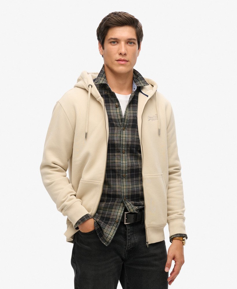 essential logo zip hoodie in light stone beige