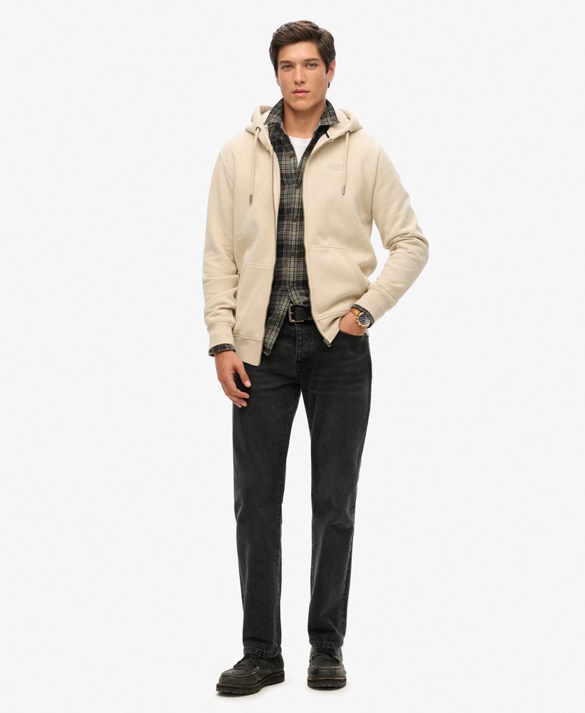 essential logo zip hoodie in light stone beige