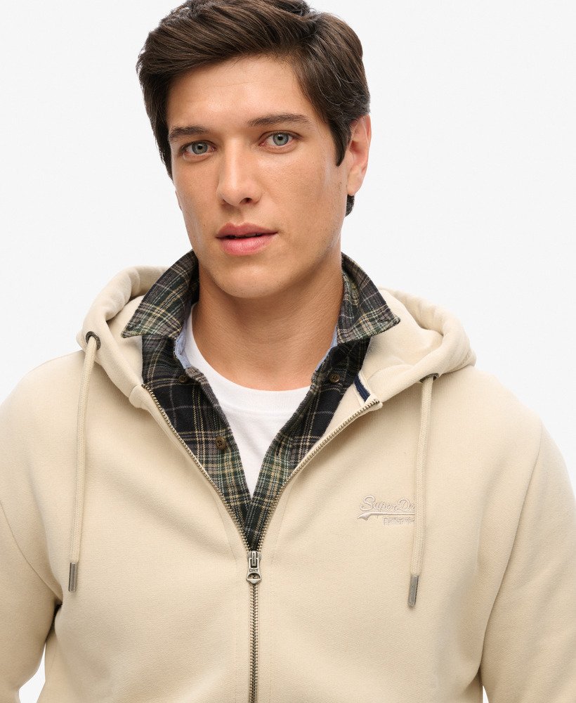 essential logo zip hoodie in light stone beige