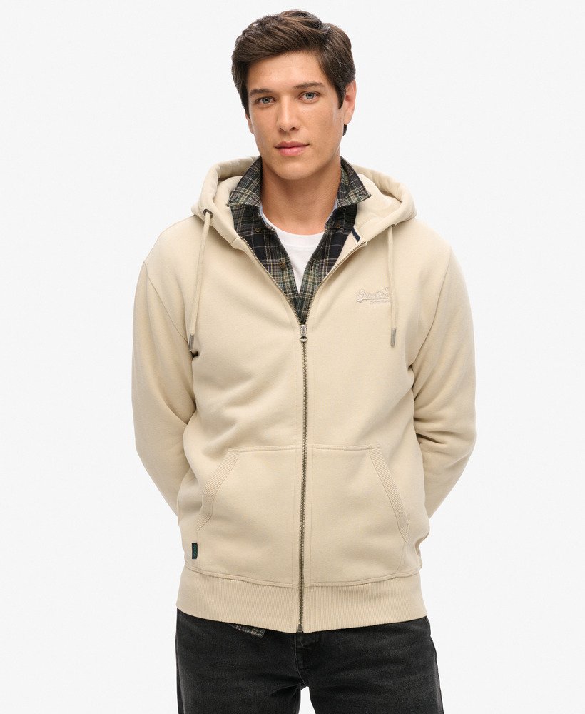essential logo zip hoodie in light stone beige