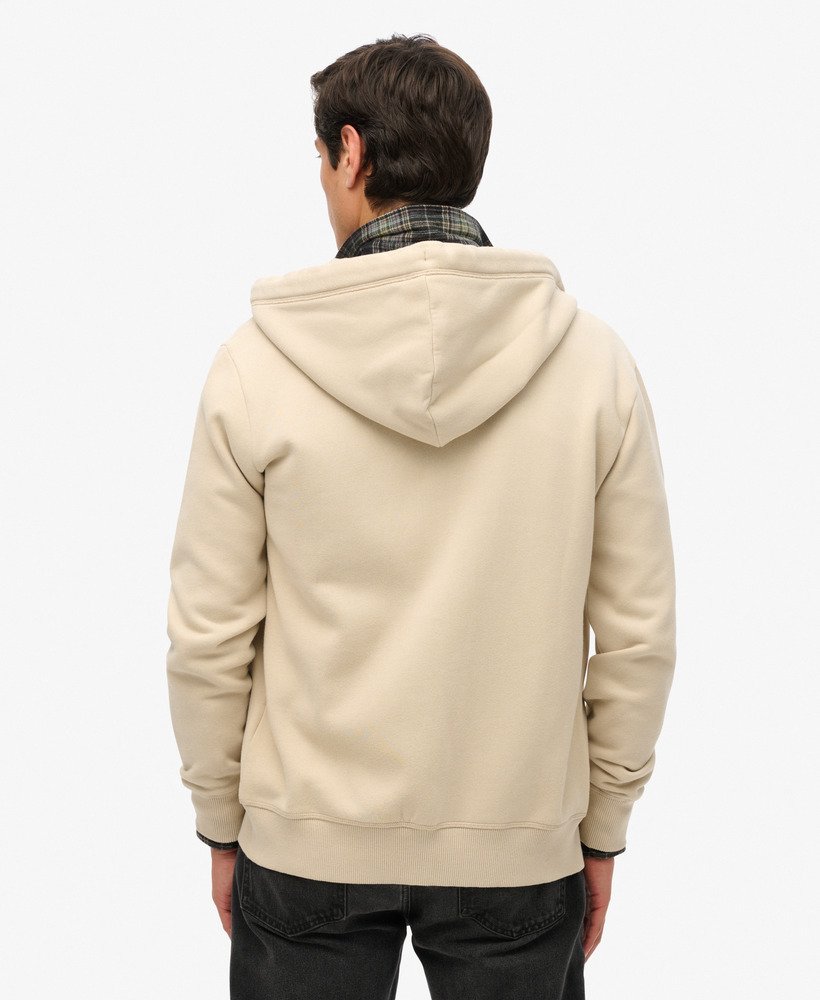 essential logo zip hoodie in light stone beige