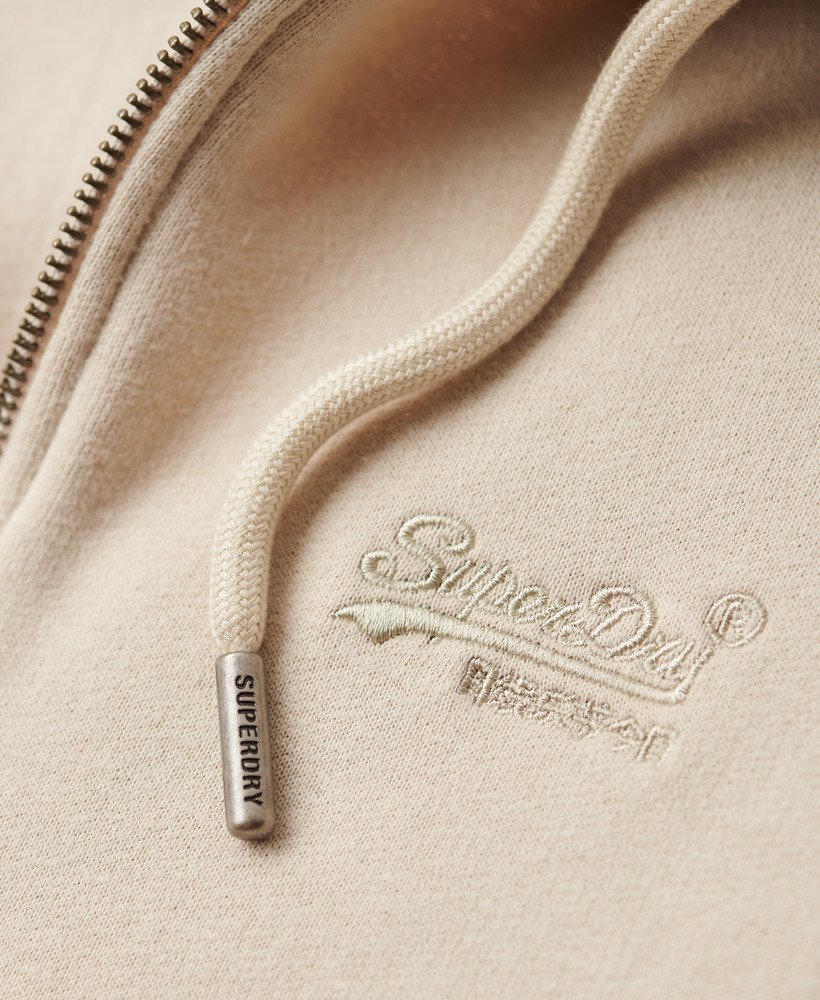 essential logo zip hoodie in light stone beige