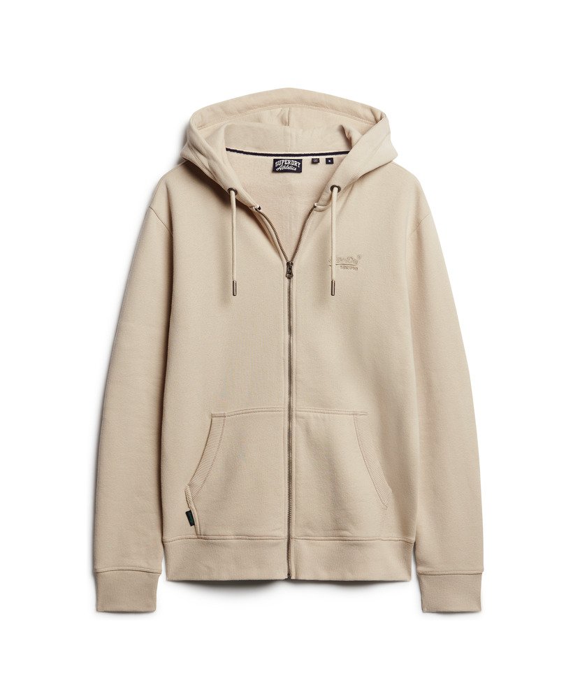 essential logo zip hoodie in light stone beige