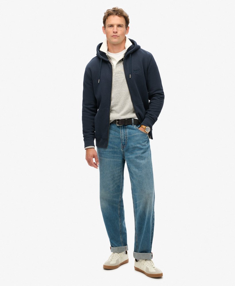 essential logo zip hoodie in eclipse navy