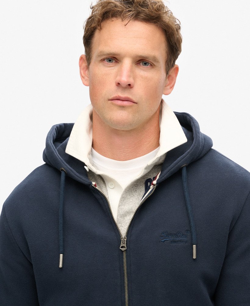 essential logo zip hoodie in eclipse navy