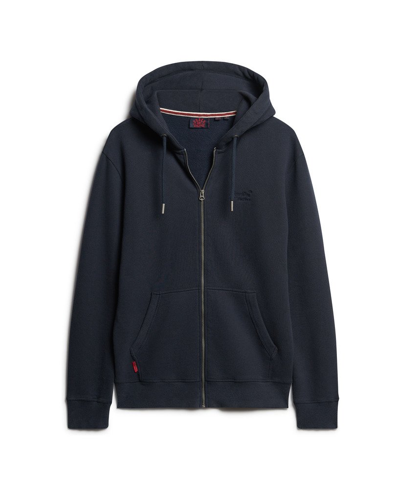 essential logo zip hoodie in eclipse navy