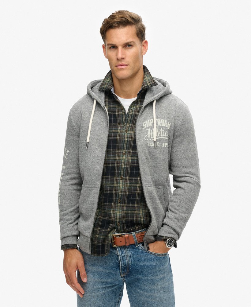 sportieve college hoodie met grafische print en rits in surplus jetter charcoal grid.