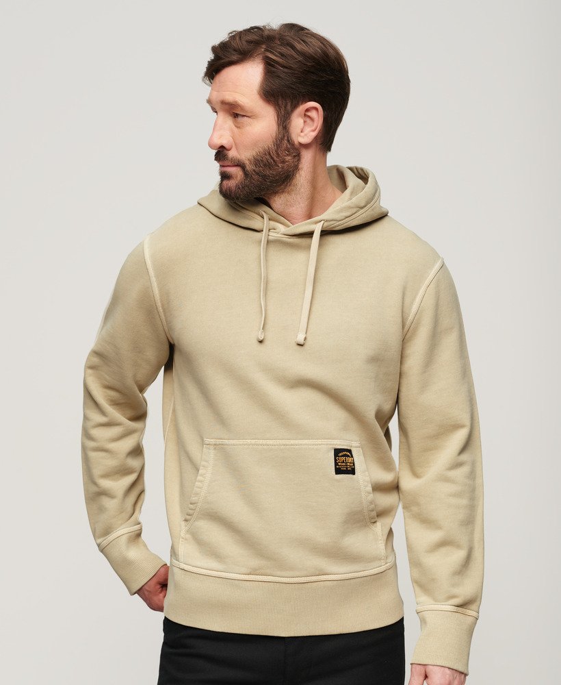 relaxte hoodie met contrasterende stiksels in gewassen pelikaanbeige.