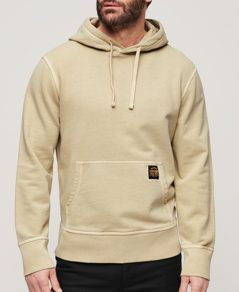 relaxte hoodie met contrasterende stiksels in gewassen pelikaanbeige.