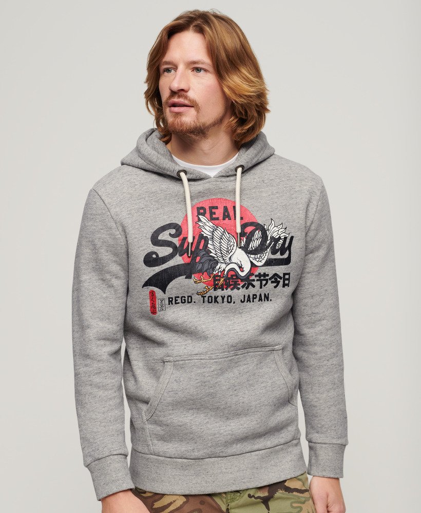 tokyo vintage logo hoodie in sportief grijs gemêleerd