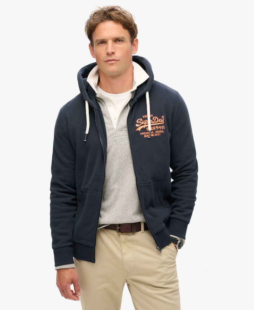neon vintage logo zip hoodie in eclipse navy