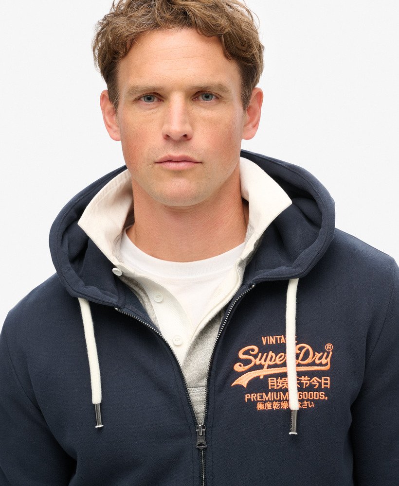 neon vintage logo zip hoodie in eclipse navy