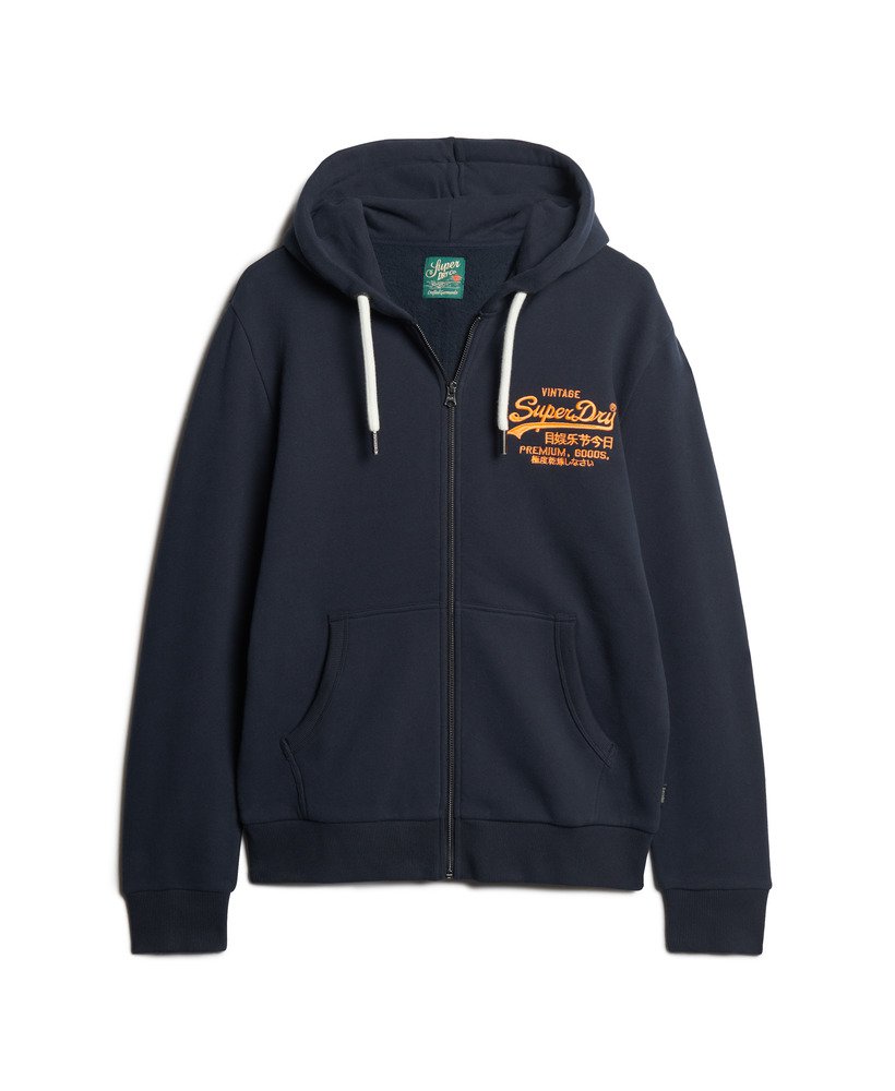 neon vintage logo zip hoodie in eclipse navy