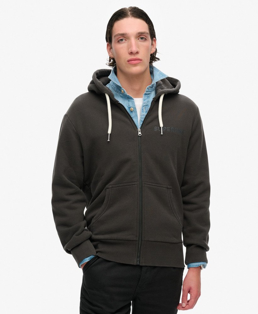 hoodie met losse ritssluiting en tattoo-print in gewassen zwart.