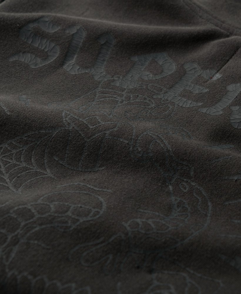 hoodie met losse ritssluiting en tattoo-print in gewassen zwart.