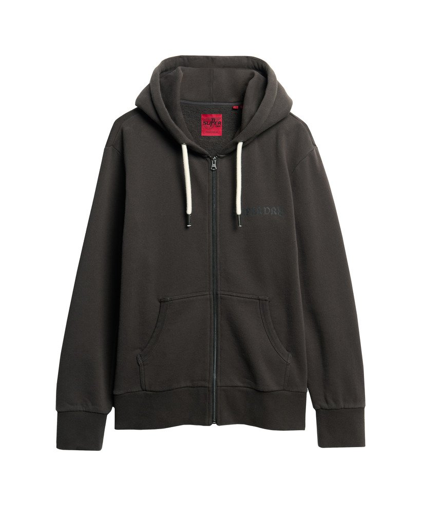 hoodie met losse ritssluiting en tattoo-print in gewassen zwart.