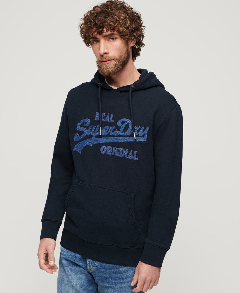 geborduurde hoodie met lange mouwen in eclipse navy