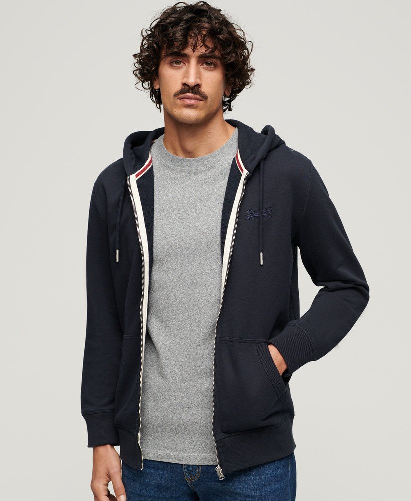 essential logo zip hoodie in eclipse navy