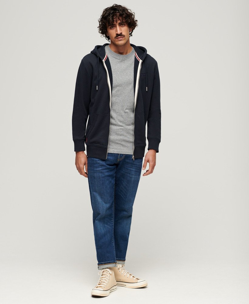 essential logo zip hoodie in eclipse navy