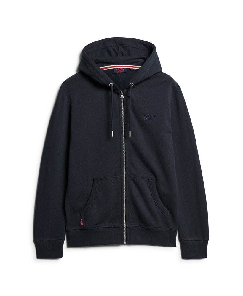essential logo zip hoodie in eclipse navy