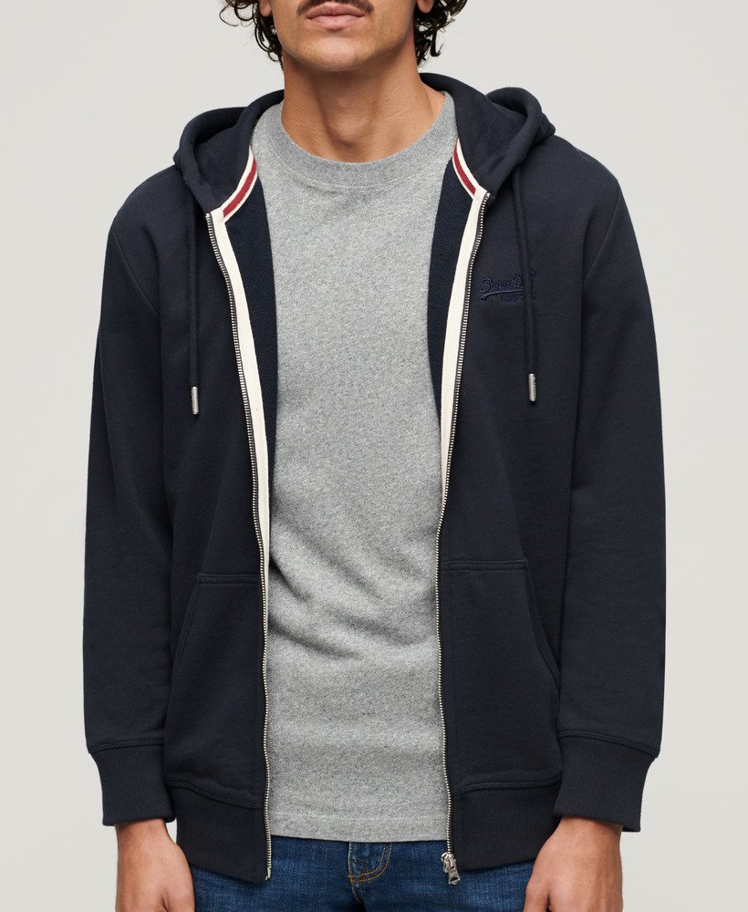essential logo zip hoodie in eclipse navy
