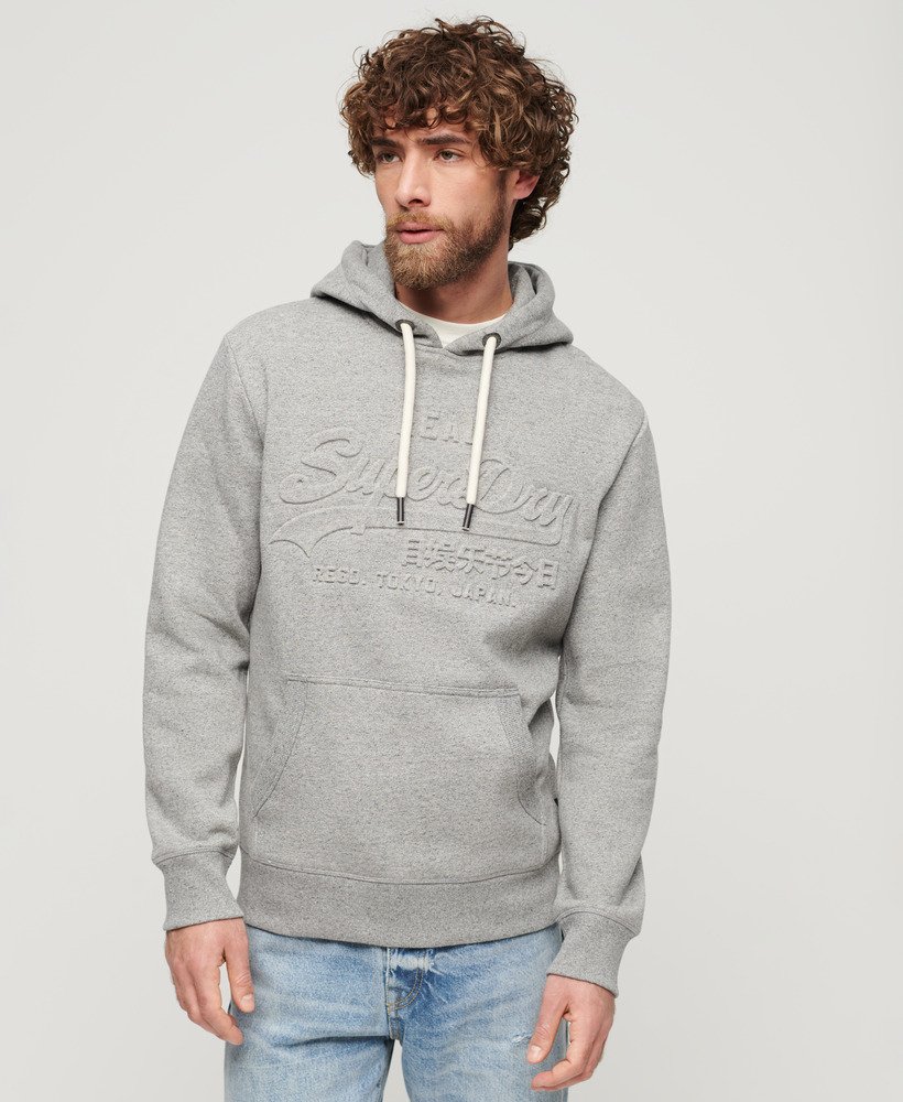 hoodie met reliëf vintage logo in lichtgrijs true grit