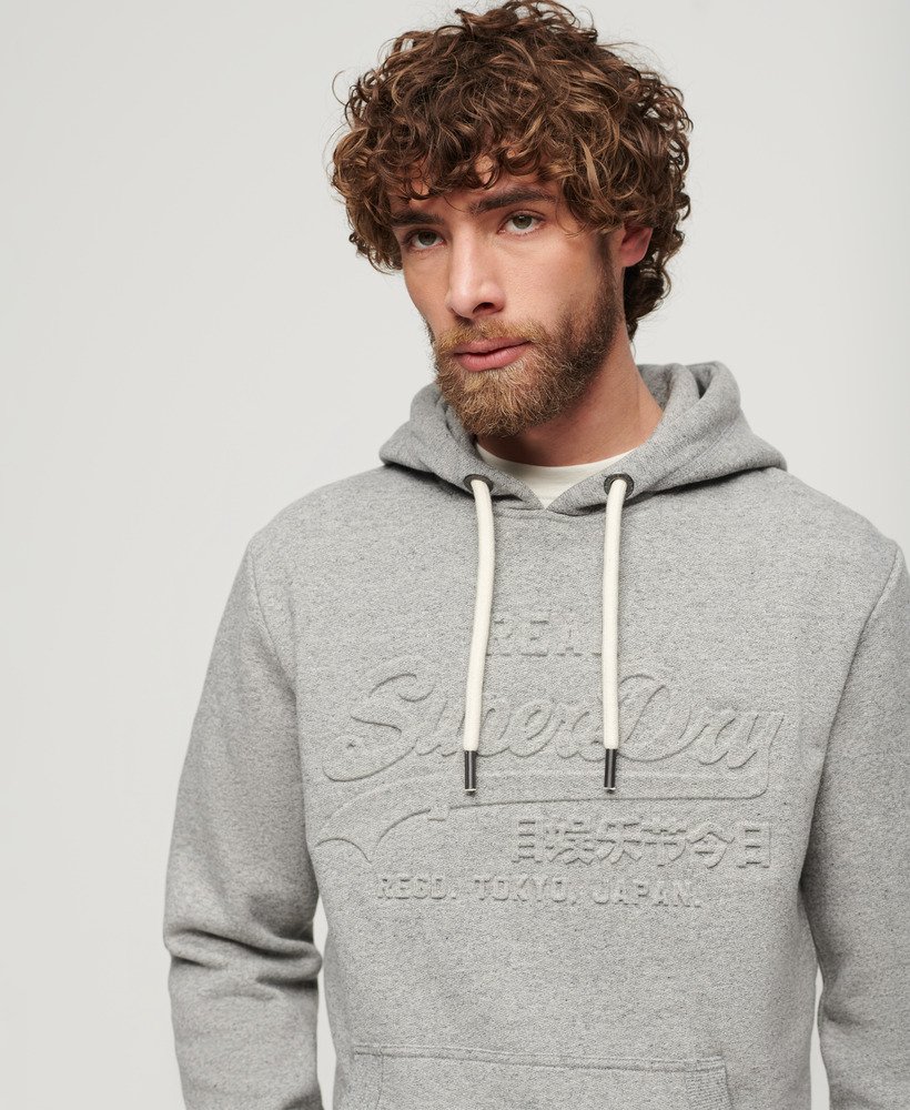 hoodie met reliëf vintage logo in lichtgrijs true grit