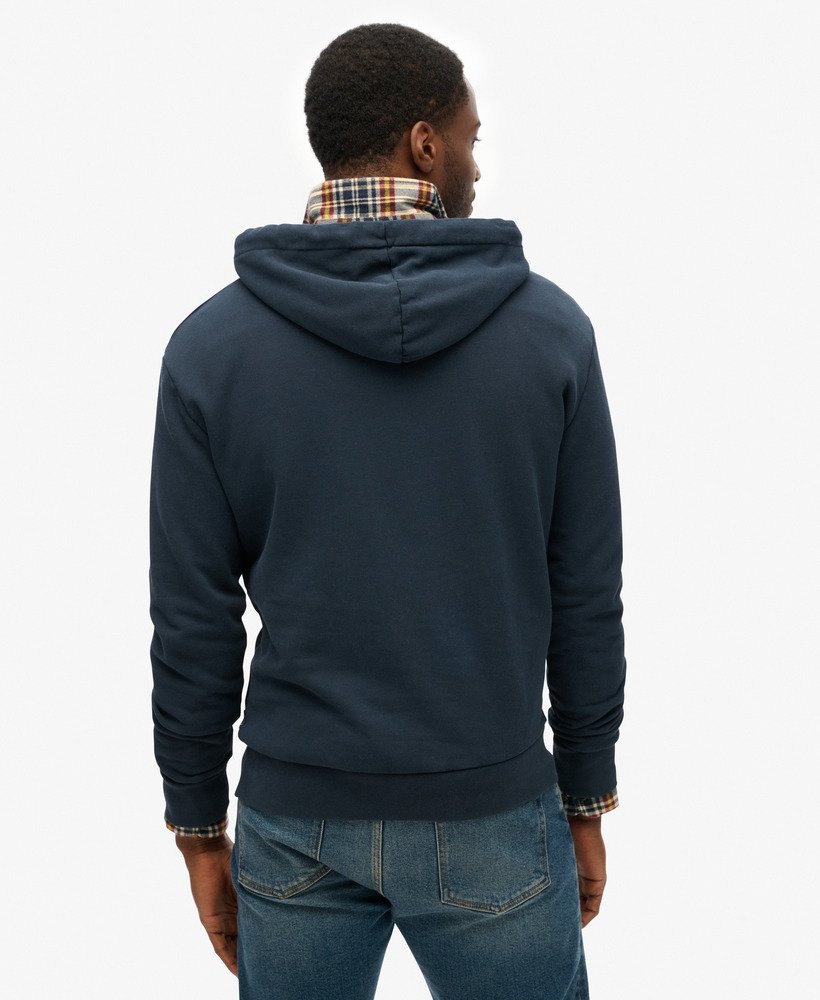 workwear flock chest graphic hoodie in eclipse navy