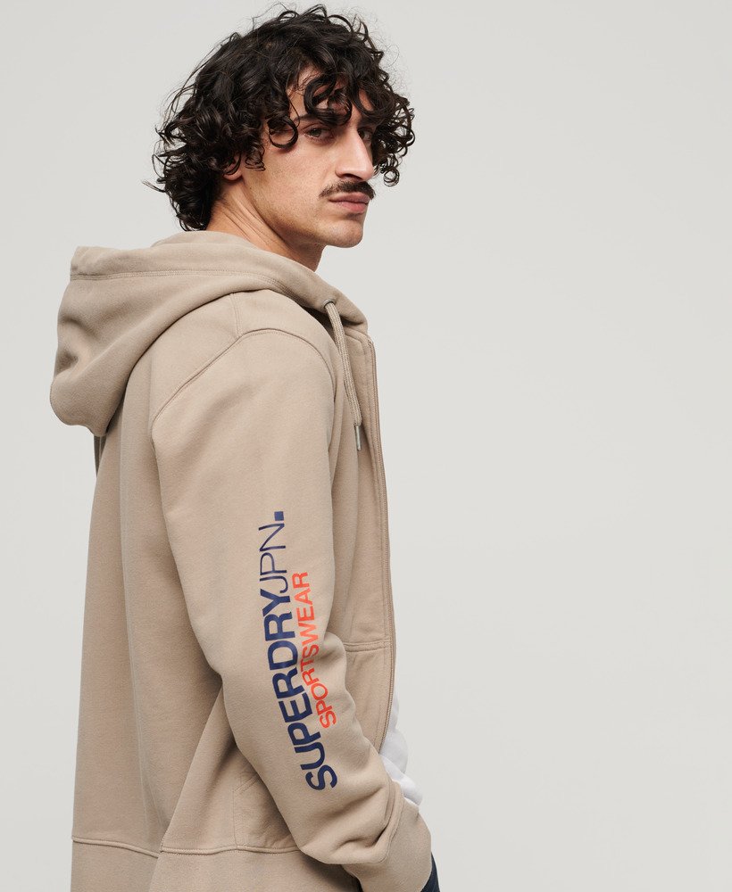 sportswear logo loose zip hoodie in deep beige slub