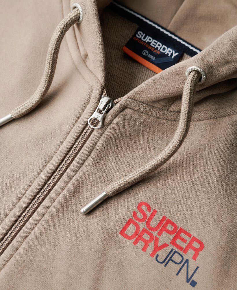 sportswear logo loose zip hoodie in deep beige slub