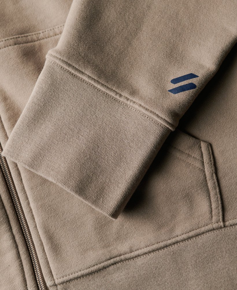 sportswear logo loose zip hoodie in deep beige slub