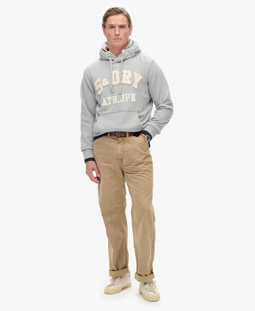 vintage sportieve hoodie in lichtgrijs gemêleerd.