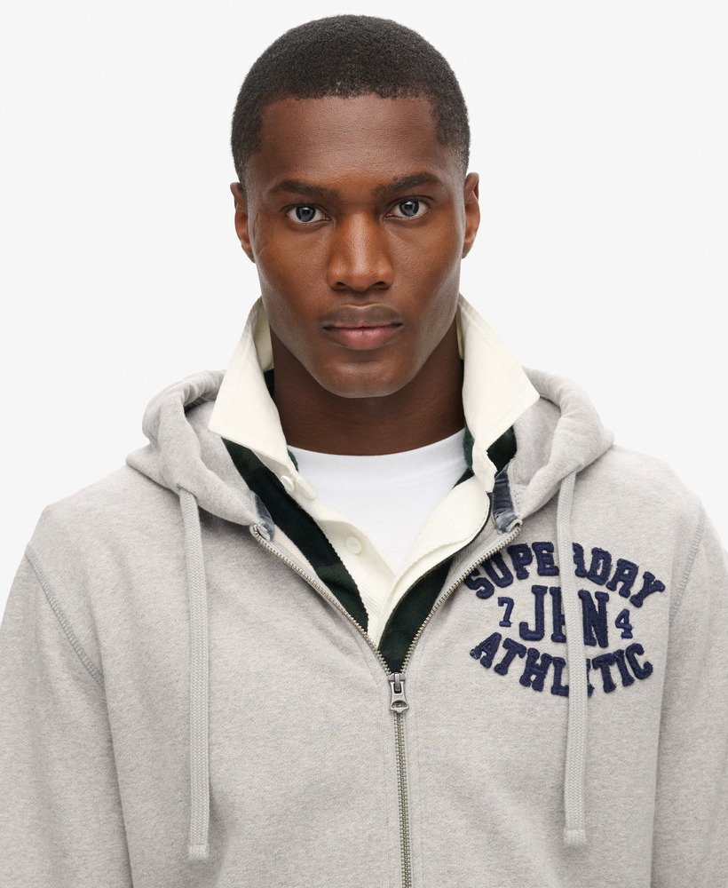 vintage sportieve hoodie met rits in lichtgrijs gemêleerd.