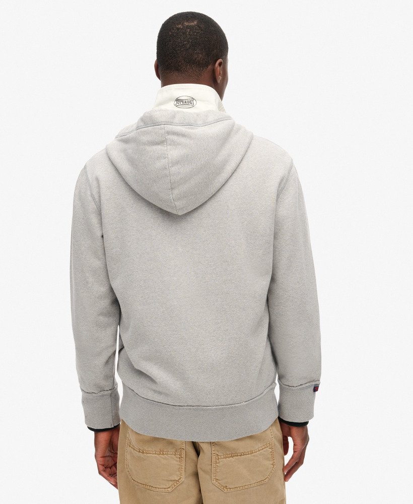 vintage sportieve hoodie met rits in lichtgrijs gemêleerd.
