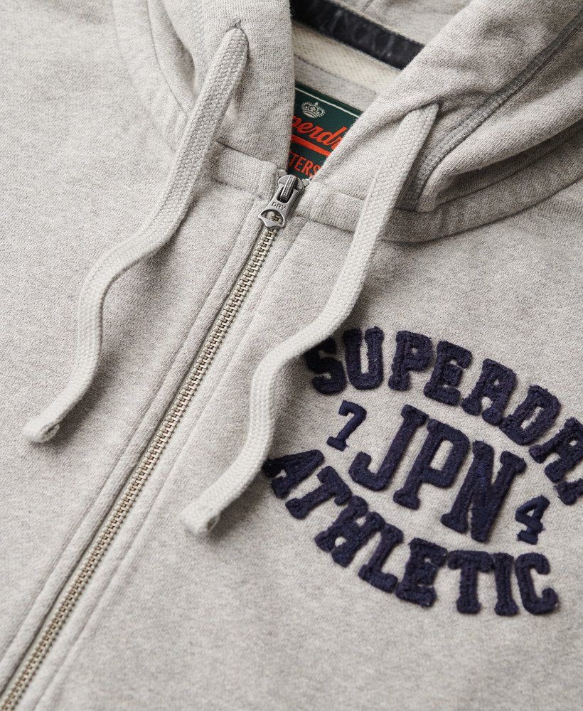 vintage sportieve hoodie met rits in lichtgrijs gemêleerd.