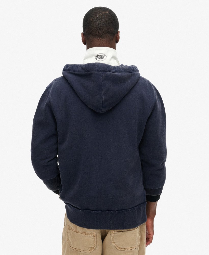 vintage sportieve hoodie met rits in diep marineblauw.