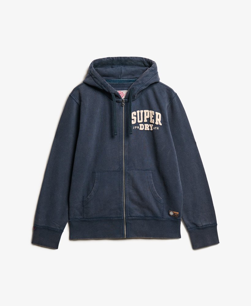 vintage sportieve hoodie met rits in diep marineblauw.
