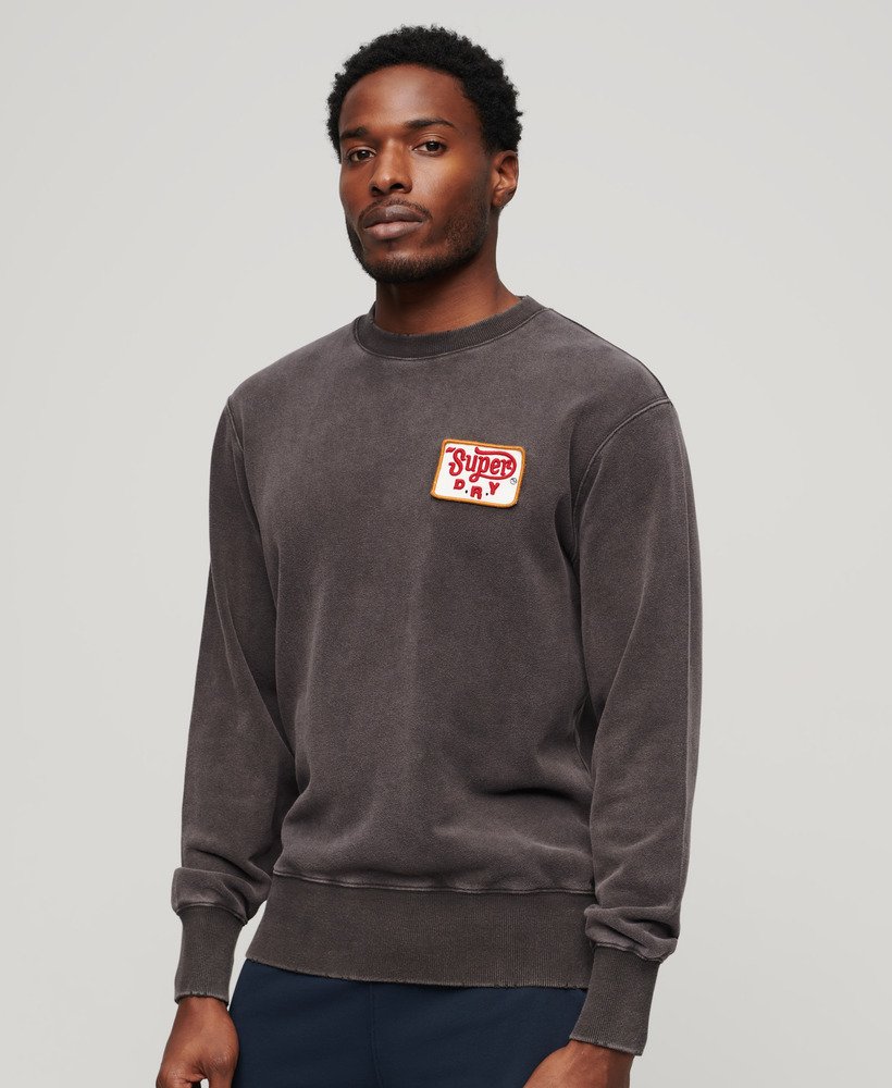 mechanic loose fit crew sweatshirt in gewassen zwart