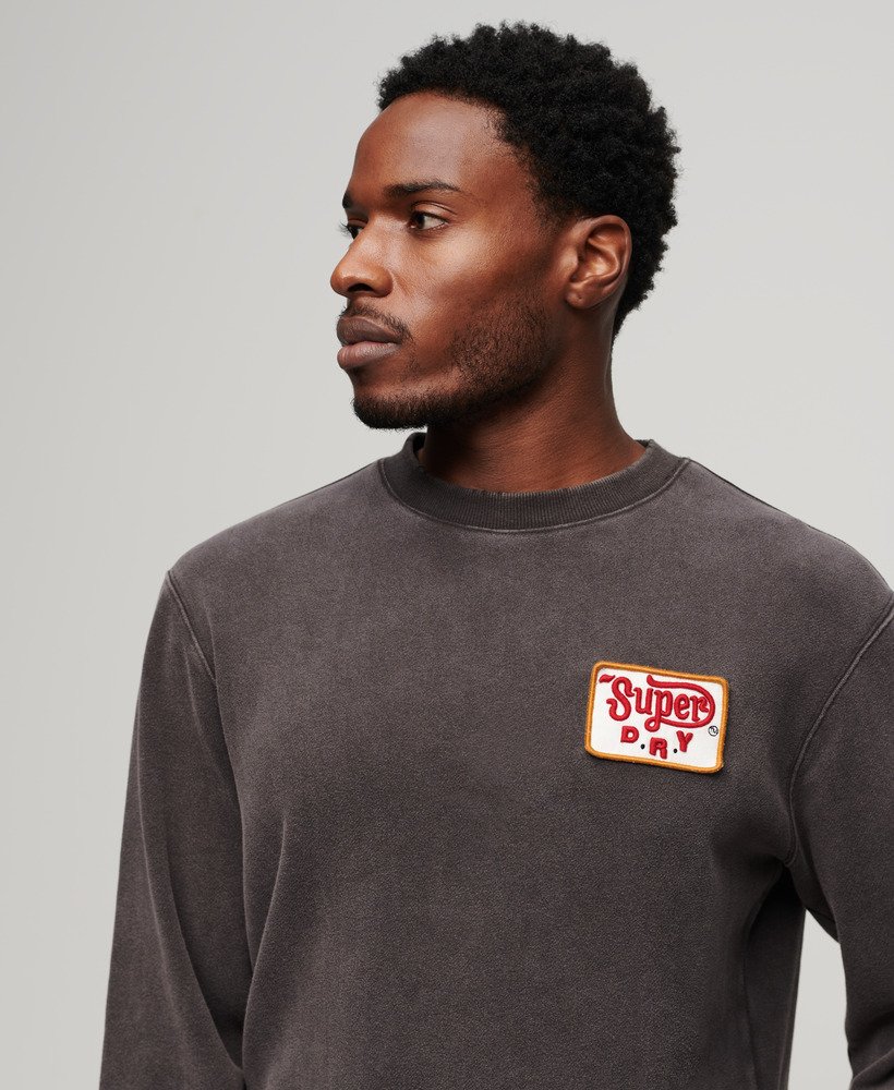 mechanic loose fit crew sweatshirt in gewassen zwart
