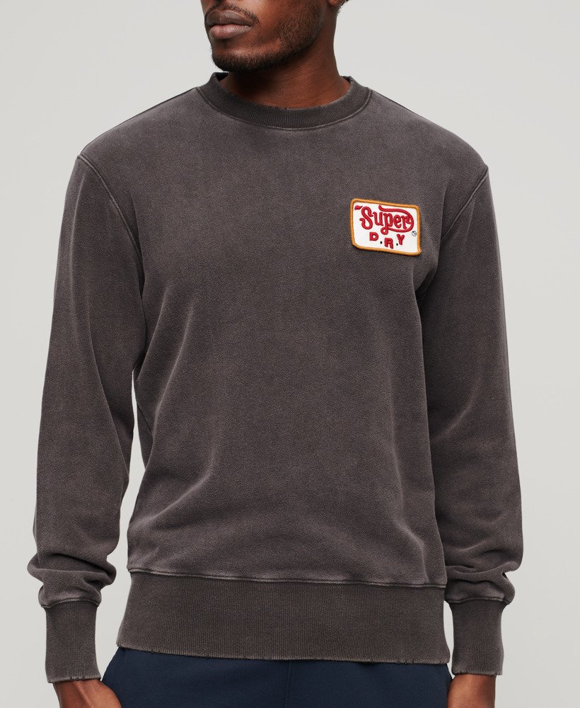 mechanic loose fit crew sweatshirt in gewassen zwart