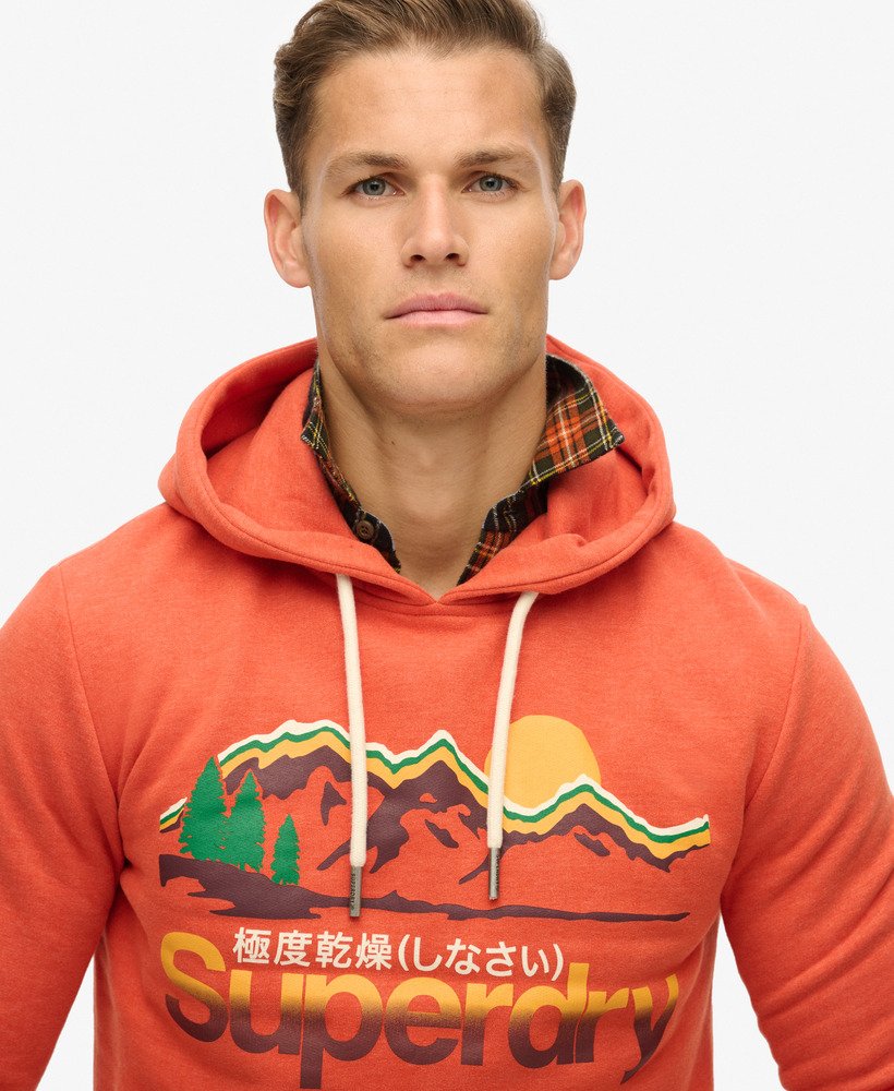 hoodie met grafische print van great outdoors in roestbruin gemêleerde kleur.
