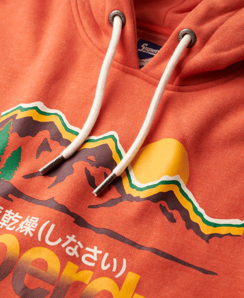 hoodie met grafische print van great outdoors in roestbruin gemêleerde kleur.