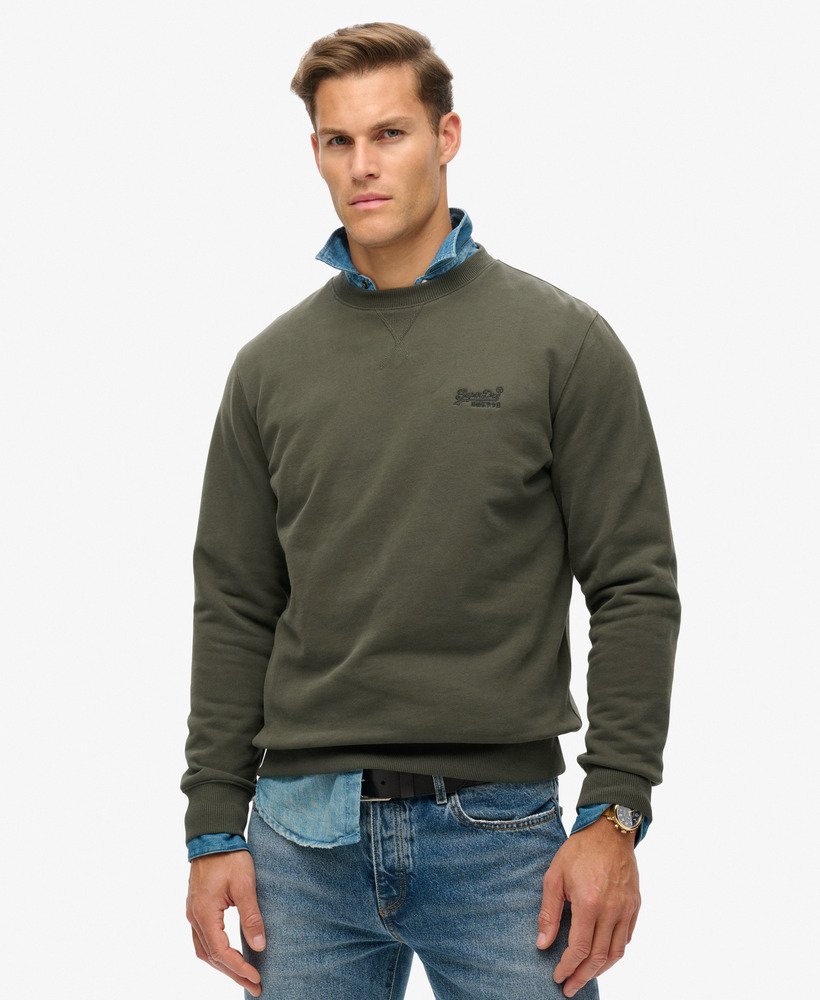 essential logo crew sweatshirt in donkergrijsgroen