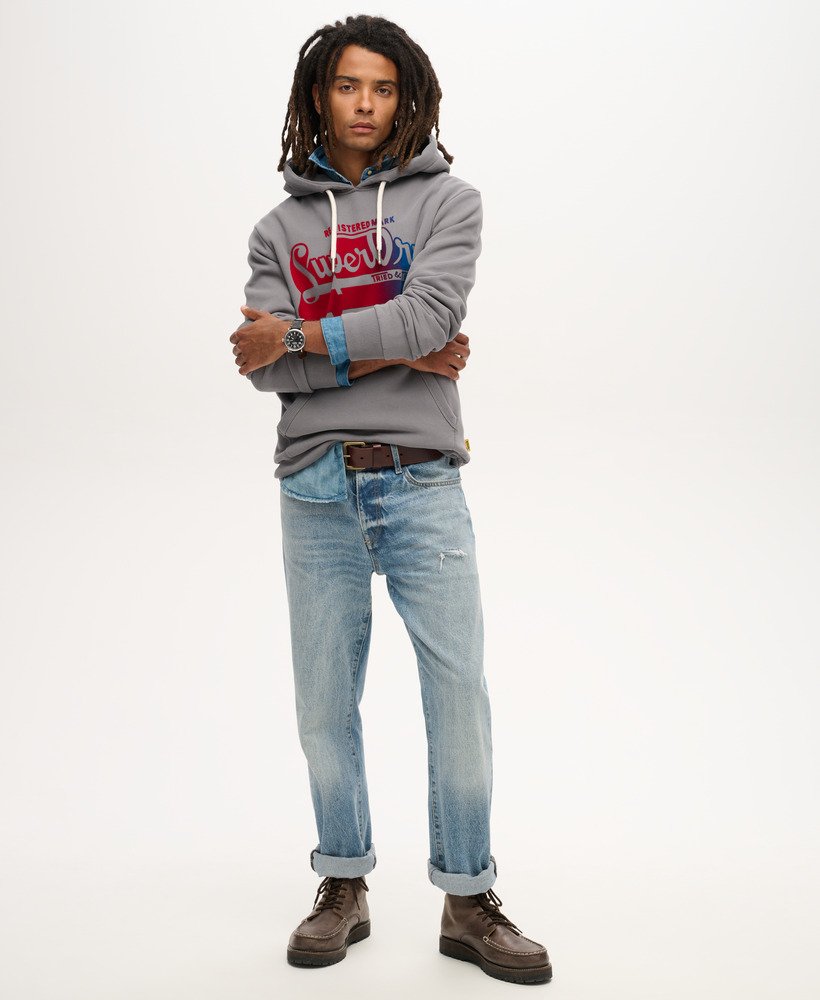 hoodie met fluweelzachte vervaagde print in middengrijs.