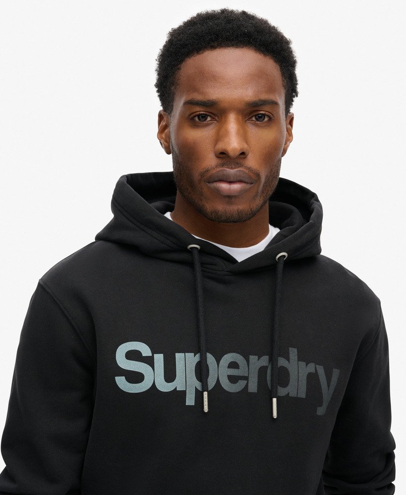 core logo fade loose hoodie in zwart