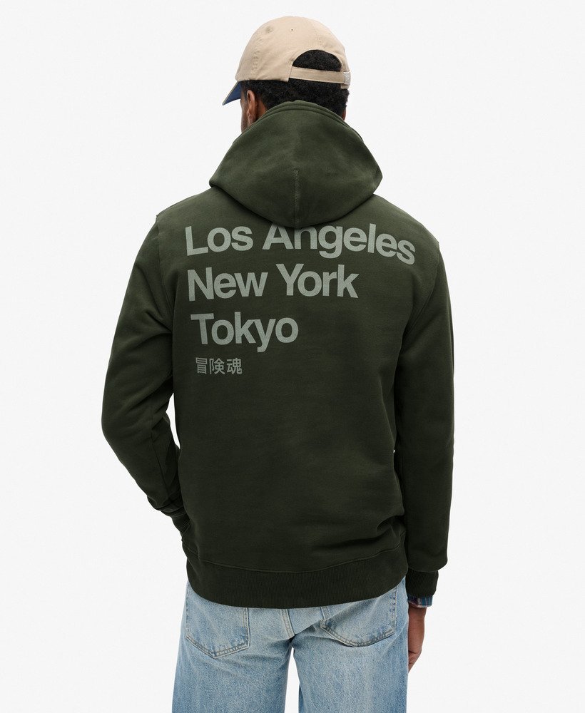 core logo city loose fit hoodie in army khaki