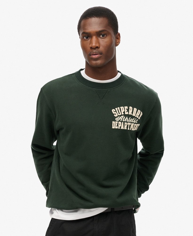 vintage sportieve crewneck sweater in donkergroen academy dark green
