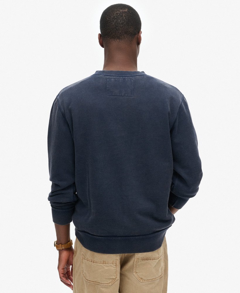 vintage sportieve crewneck sweater in diep marineblauw.