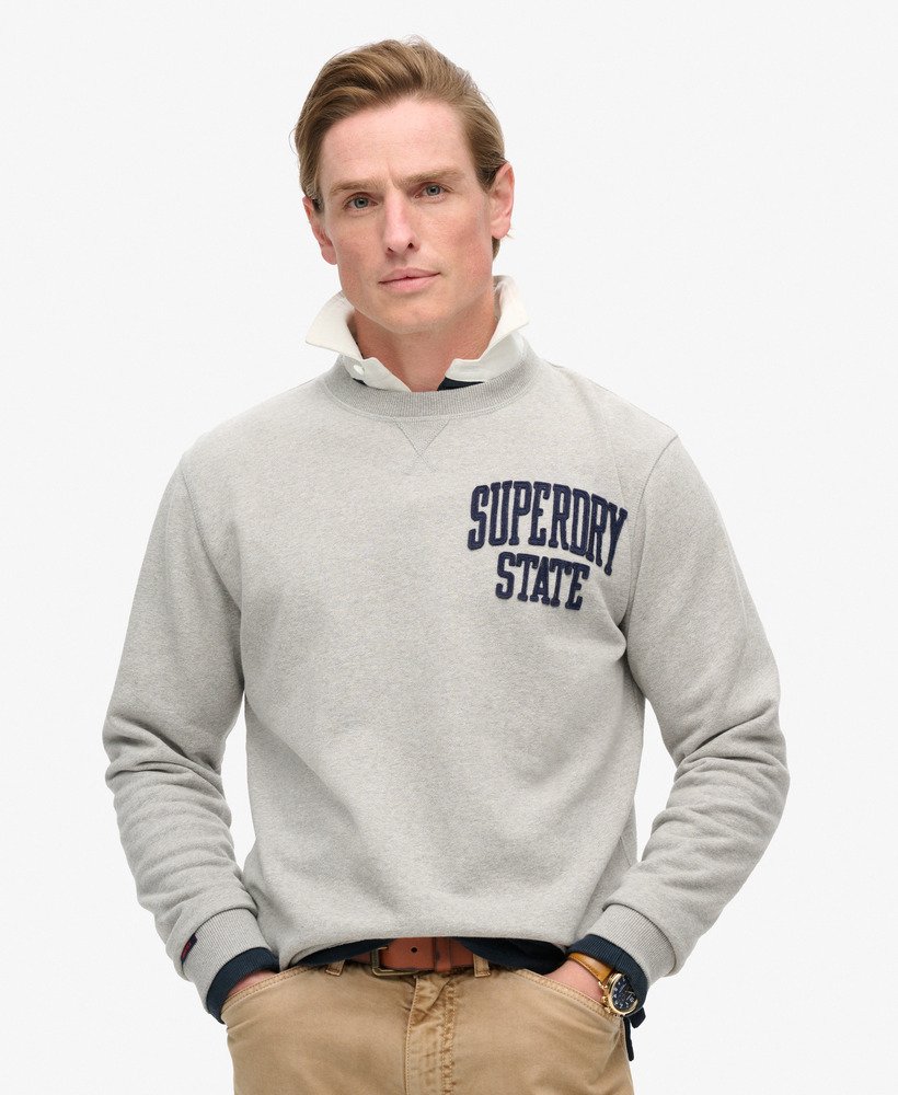 vintage sportieve crewneck sweater in vintage sweatstof lichtgrijs gemêleerd.